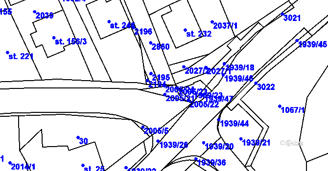 Parcela st. 2005/24 v KÚ Kunovice, Katastrální mapa