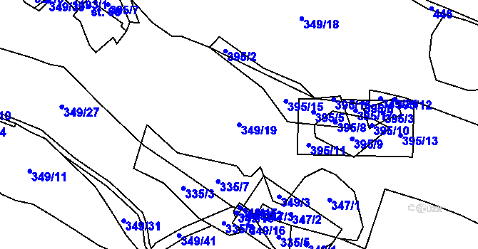 Parcela st. 349/19 v KÚ Kunratice u České Kamenice, Katastrální mapa