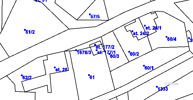 Parcela st. 177/1 v KÚ Líska, Katastrální mapa