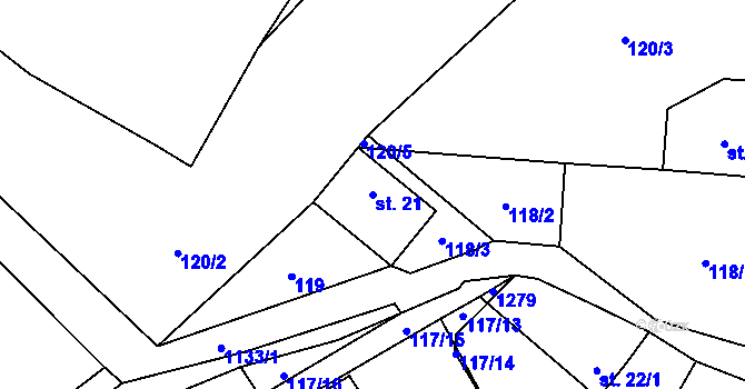 Parcela st. 21 v KÚ Studený u Kunratic, Katastrální mapa