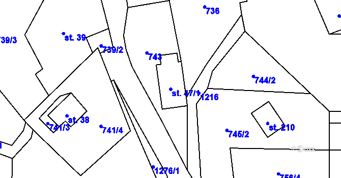 Parcela st. 47/1 v KÚ Studený u Kunratic, Katastrální mapa