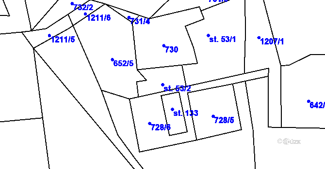 Parcela st. 53/2 v KÚ Studený u Kunratic, Katastrální mapa