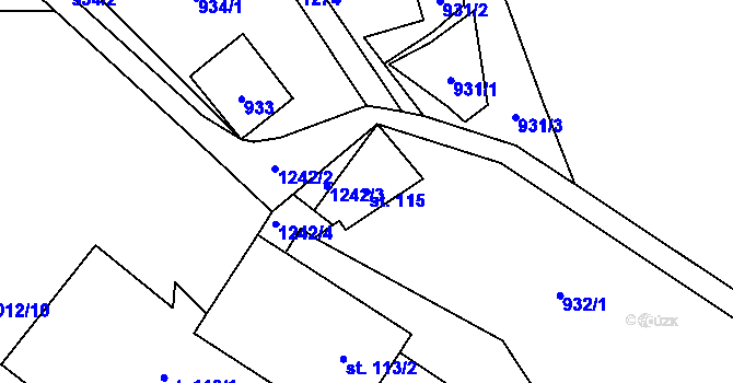 Parcela st. 115 v KÚ Studený u Kunratic, Katastrální mapa