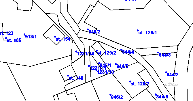 Parcela st. 129/2 v KÚ Studený u Kunratic, Katastrální mapa