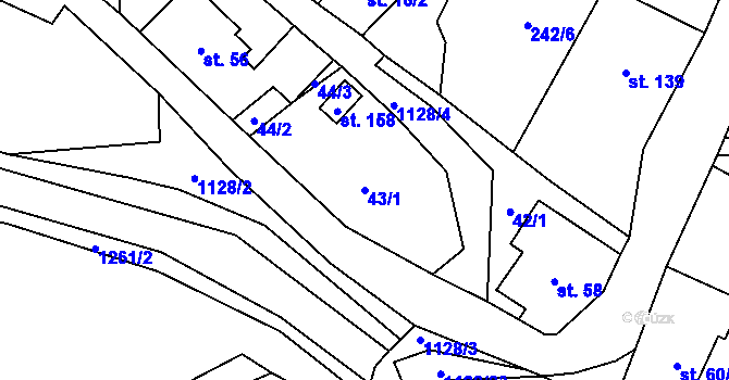 Parcela st. 43/1 v KÚ Studený u Kunratic, Katastrální mapa