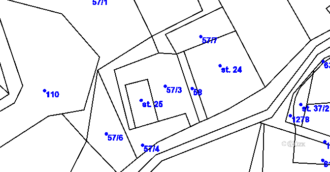 Parcela st. 57/3 v KÚ Studený u Kunratic, Katastrální mapa