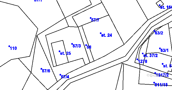 Parcela st. 58 v KÚ Studený u Kunratic, Katastrální mapa
