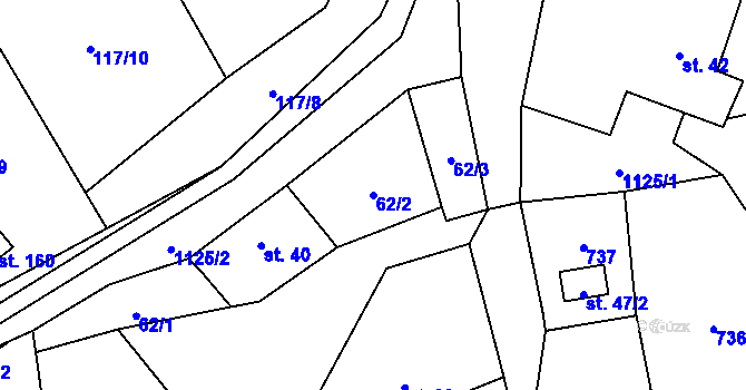 Parcela st. 62/2 v KÚ Studený u Kunratic, Katastrální mapa