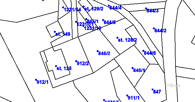 Parcela st. 846/2 v KÚ Studený u Kunratic, Katastrální mapa