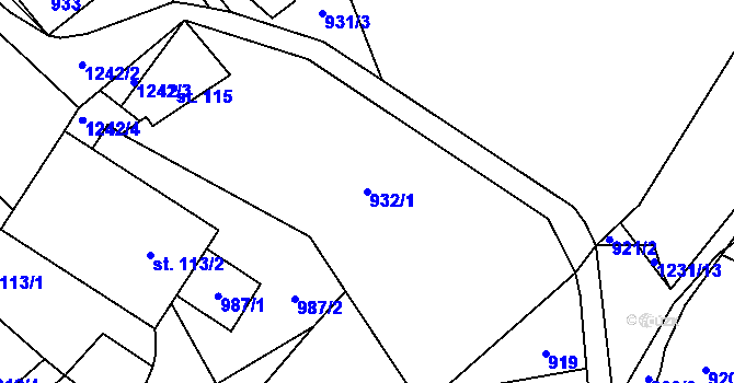 Parcela st. 932/1 v KÚ Studený u Kunratic, Katastrální mapa