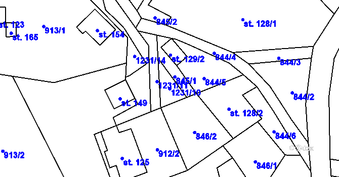 Parcela st. 1231/10 v KÚ Studený u Kunratic, Katastrální mapa