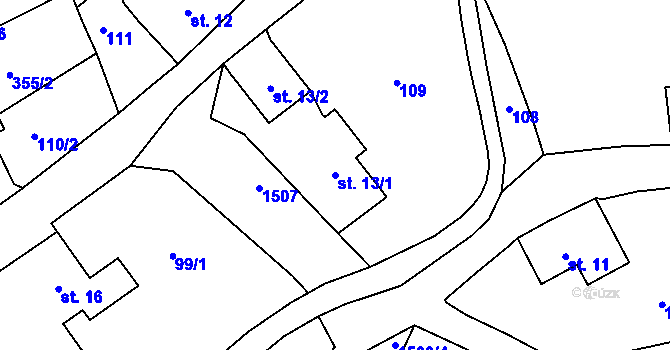 Parcela st. 13/1 v KÚ Kunratice u Frýdlantu, Katastrální mapa