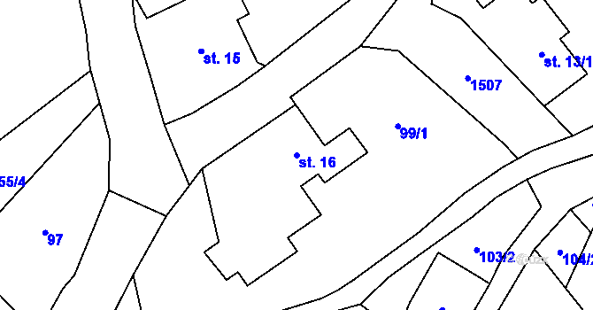 Parcela st. 16 v KÚ Kunratice u Frýdlantu, Katastrální mapa