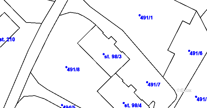 Parcela st. 98/3 v KÚ Kunratice u Frýdlantu, Katastrální mapa