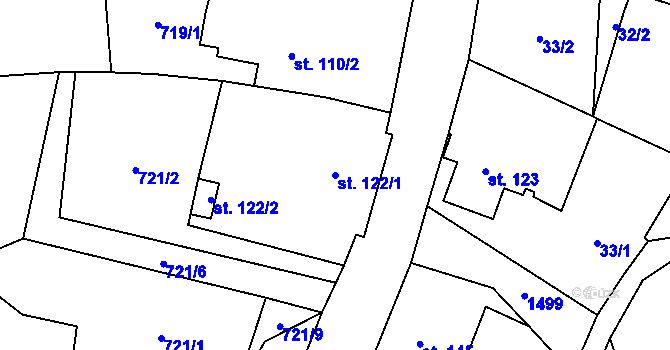 Parcela st. 122/1 v KÚ Kunratice u Frýdlantu, Katastrální mapa