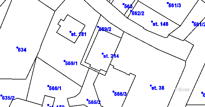 Parcela st. 214 v KÚ Kunratice u Frýdlantu, Katastrální mapa