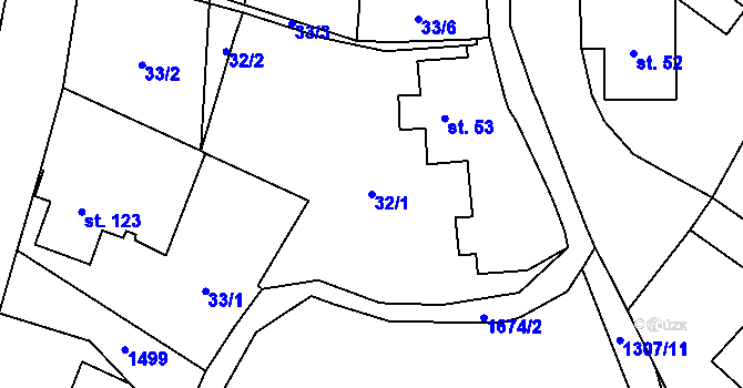 Parcela st. 32/1 v KÚ Kunratice u Frýdlantu, Katastrální mapa