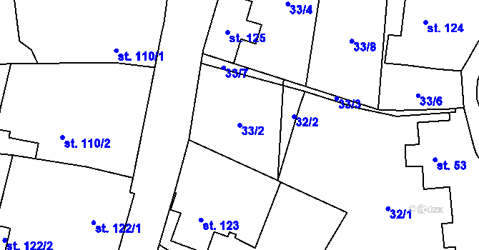 Parcela st. 33/2 v KÚ Kunratice u Frýdlantu, Katastrální mapa