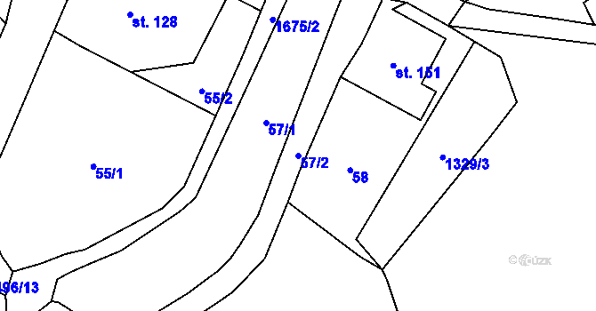 Parcela st. 57/2 v KÚ Kunratice u Frýdlantu, Katastrální mapa