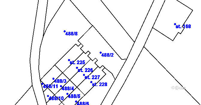 Parcela st. 488/2 v KÚ Kunratice u Frýdlantu, Katastrální mapa