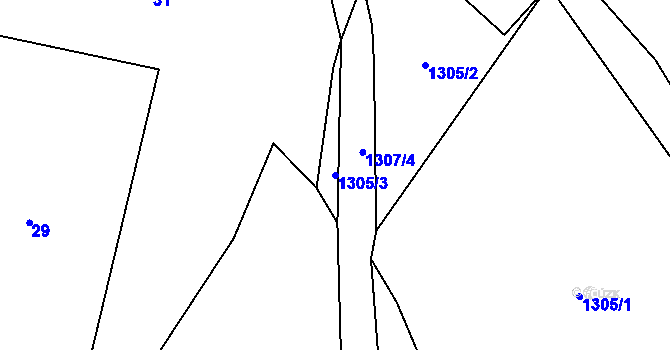 Parcela st. 1305/3 v KÚ Kunratice u Frýdlantu, Katastrální mapa