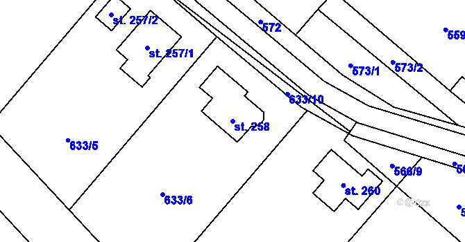 Parcela st. 258 v KÚ Kunratice u Frýdlantu, Katastrální mapa