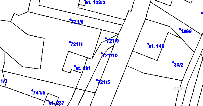 Parcela st. 721/10 v KÚ Kunratice u Frýdlantu, Katastrální mapa