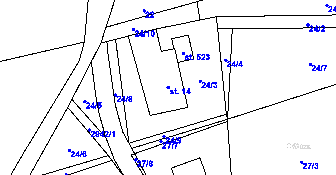 Parcela st. 14 v KÚ Kunratice u Cvikova, Katastrální mapa