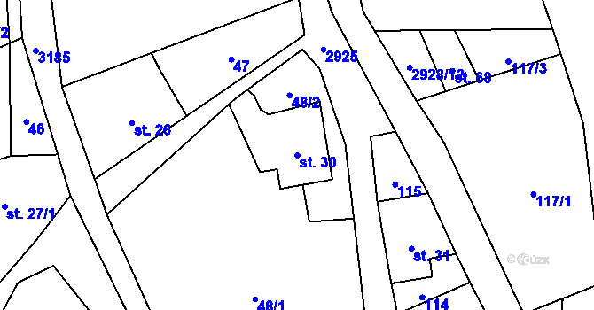 Parcela st. 30 v KÚ Kunratice u Cvikova, Katastrální mapa