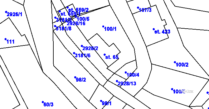 Parcela st. 65 v KÚ Kunratice u Cvikova, Katastrální mapa