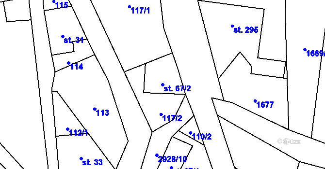 Parcela st. 67/2 v KÚ Kunratice u Cvikova, Katastrální mapa