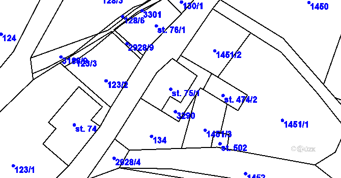 Parcela st. 75/1 v KÚ Kunratice u Cvikova, Katastrální mapa