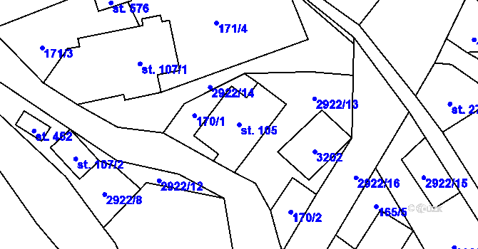 Parcela st. 105 v KÚ Kunratice u Cvikova, Katastrální mapa