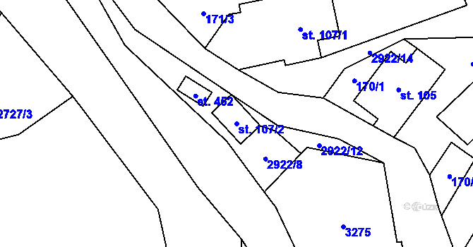 Parcela st. 107/2 v KÚ Kunratice u Cvikova, Katastrální mapa