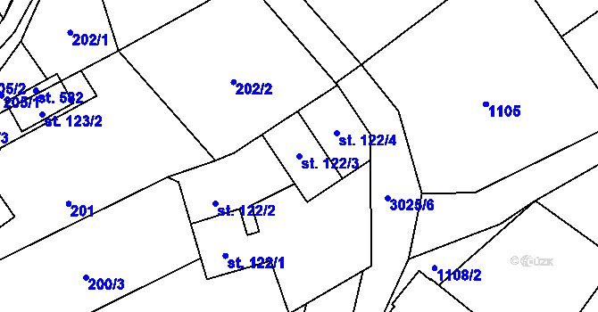 Parcela st. 122/3 v KÚ Kunratice u Cvikova, Katastrální mapa