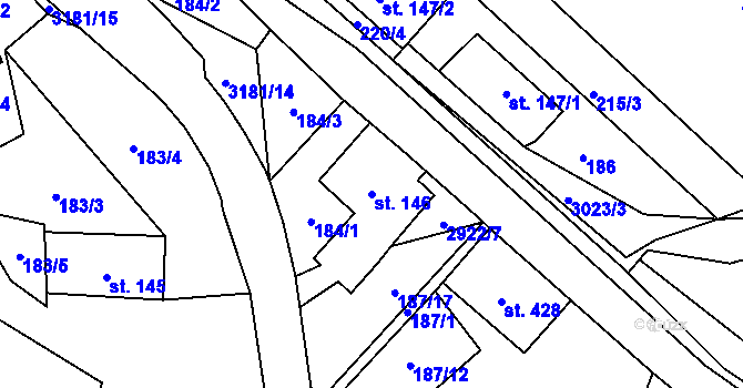 Parcela st. 146 v KÚ Kunratice u Cvikova, Katastrální mapa