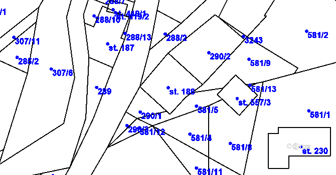 Parcela st. 188 v KÚ Kunratice u Cvikova, Katastrální mapa