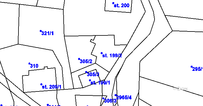 Parcela st. 199/2 v KÚ Kunratice u Cvikova, Katastrální mapa