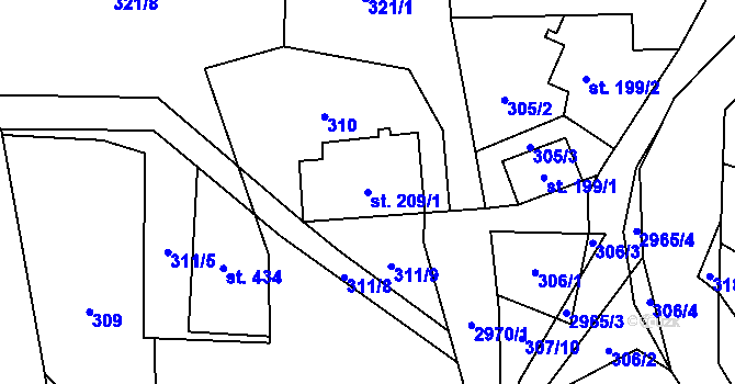 Parcela st. 209/1 v KÚ Kunratice u Cvikova, Katastrální mapa