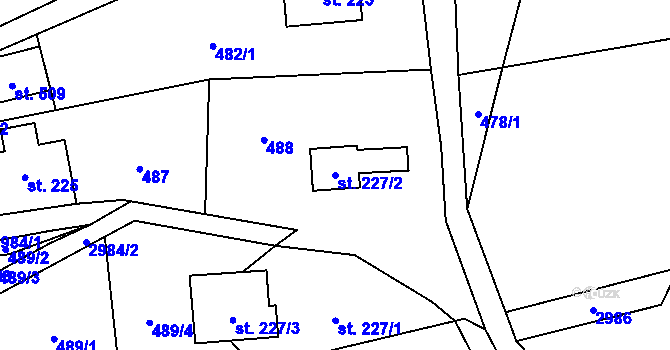 Parcela st. 227/2 v KÚ Kunratice u Cvikova, Katastrální mapa