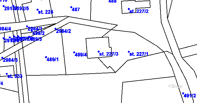 Parcela st. 227/3 v KÚ Kunratice u Cvikova, Katastrální mapa