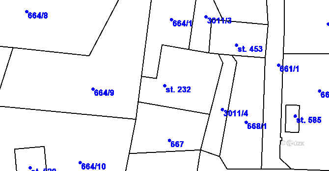 Parcela st. 232 v KÚ Kunratice u Cvikova, Katastrální mapa