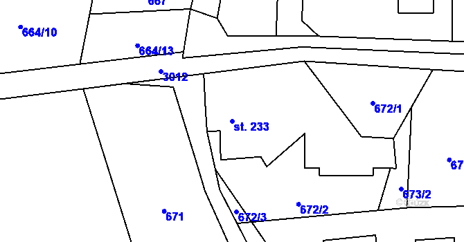 Parcela st. 233 v KÚ Kunratice u Cvikova, Katastrální mapa