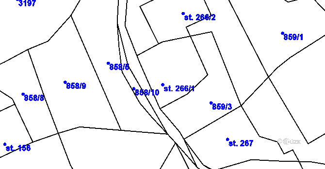 Parcela st. 266/1 v KÚ Kunratice u Cvikova, Katastrální mapa