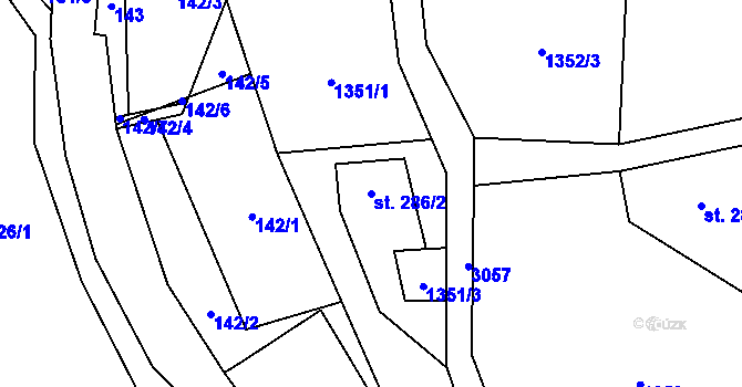 Parcela st. 286/2 v KÚ Kunratice u Cvikova, Katastrální mapa