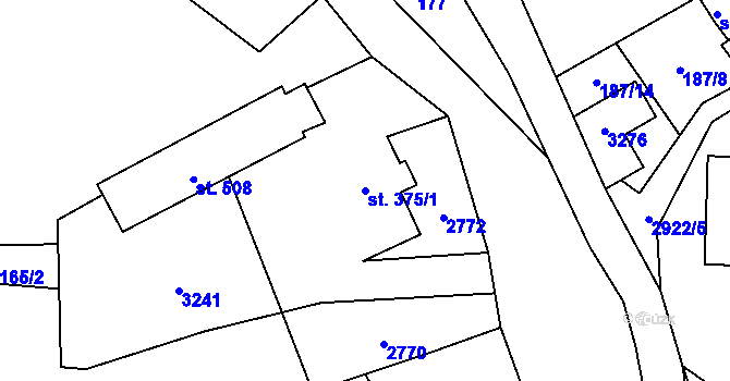 Parcela st. 375/1 v KÚ Kunratice u Cvikova, Katastrální mapa