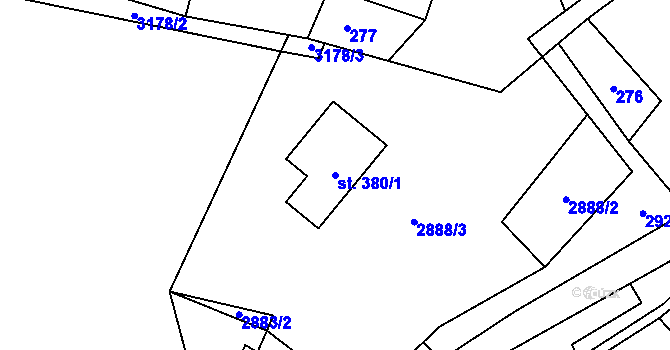 Parcela st. 380/1 v KÚ Kunratice u Cvikova, Katastrální mapa