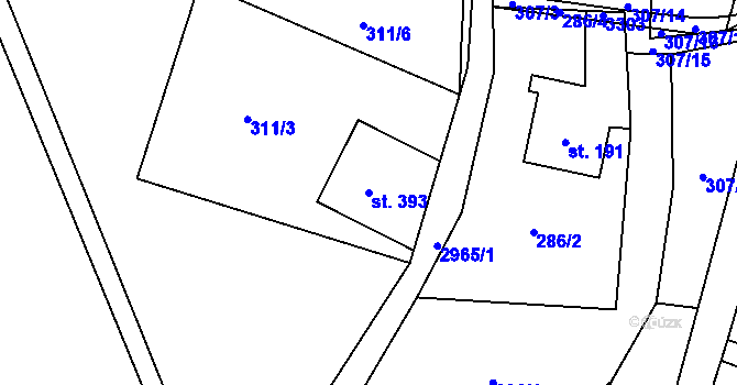 Parcela st. 393 v KÚ Kunratice u Cvikova, Katastrální mapa
