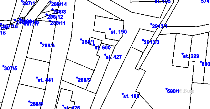Parcela st. 427 v KÚ Kunratice u Cvikova, Katastrální mapa