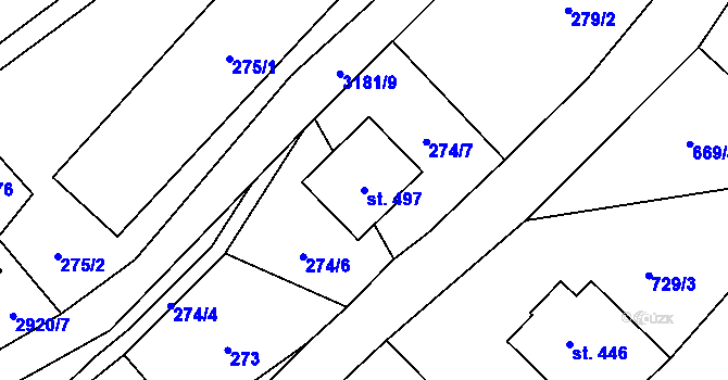 Parcela st. 497 v KÚ Kunratice u Cvikova, Katastrální mapa